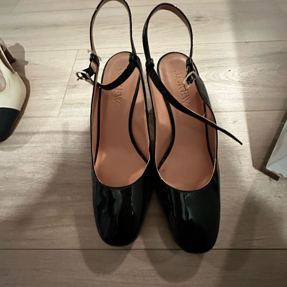 Brand New J. Crew Elegant Black Patent Leather Slingback Heels